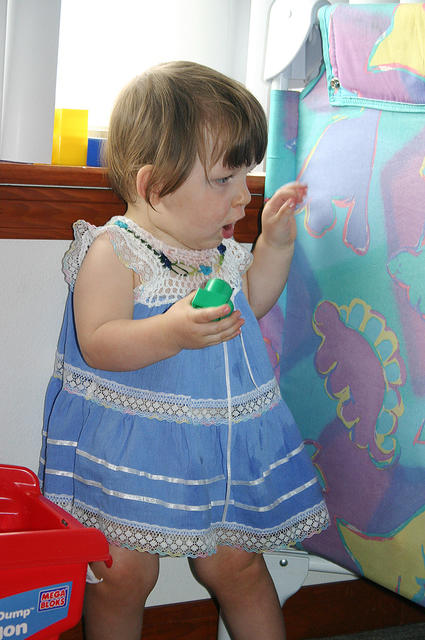 Joleigh playing with her new blocks.