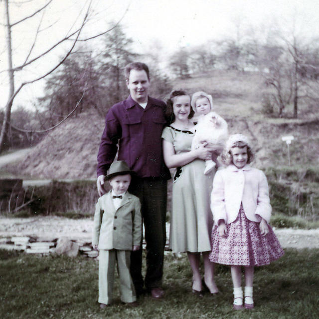 Pap, Gram, Aunt Barb, Uncle David, and Mom - 1955