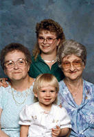 Gram, Aunt Dawn, Amber, and Grandma Wolff - Four Generations - 1994
