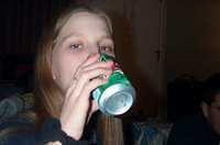 Paige, drinking Mountain Dew for a change.