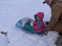 Carrie and Uncle Shawn sledding - 1/26/03
