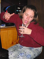 Krissy acting drunk.