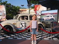 Carrie in front of Herbie, from the movie starring Lindsay Lohan.