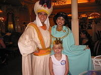 Carrie with Jasmine and Aladdin again at the Disney Princess Breakfast