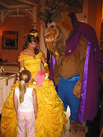 Carrie with Belle and the Beast at the Disney Princess Breakfast
