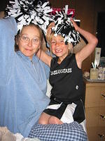Mom and Carrie, after Carrie tried on her new cheerleading uniform.