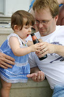 Joleigh drinking Daddy's root beer